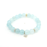 Necklaces 7" / 8mm 14K Solid Gold Aquamarine Sparkle Star And Diamond Roundels Beaded Bracelet, 8mm, 10mm