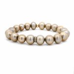 Necklaces 7" / One Diamond Bar Golden Bronze Pearl Beaded Bracelet with 0, 1, 2, or 3 Full Diamond Roundels, 8mm