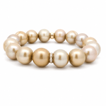Necklaces 7" / One Diamond Bar Golden Bronze Pearl Beaded Bracelet with 2 Full Diamond Roundels, 12-13 mm