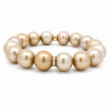 Necklaces 7" / One Diamond Bar Golden Bronze Pearl Beaded Bracelet with 2 Full Diamond Roundels, 12-13 mm