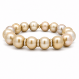 Necklaces 7" / Three Diamond Bars Golden Bronze Pearl Beaded Bracelet with 2 Full Diamond Roundels, 12-13 mm