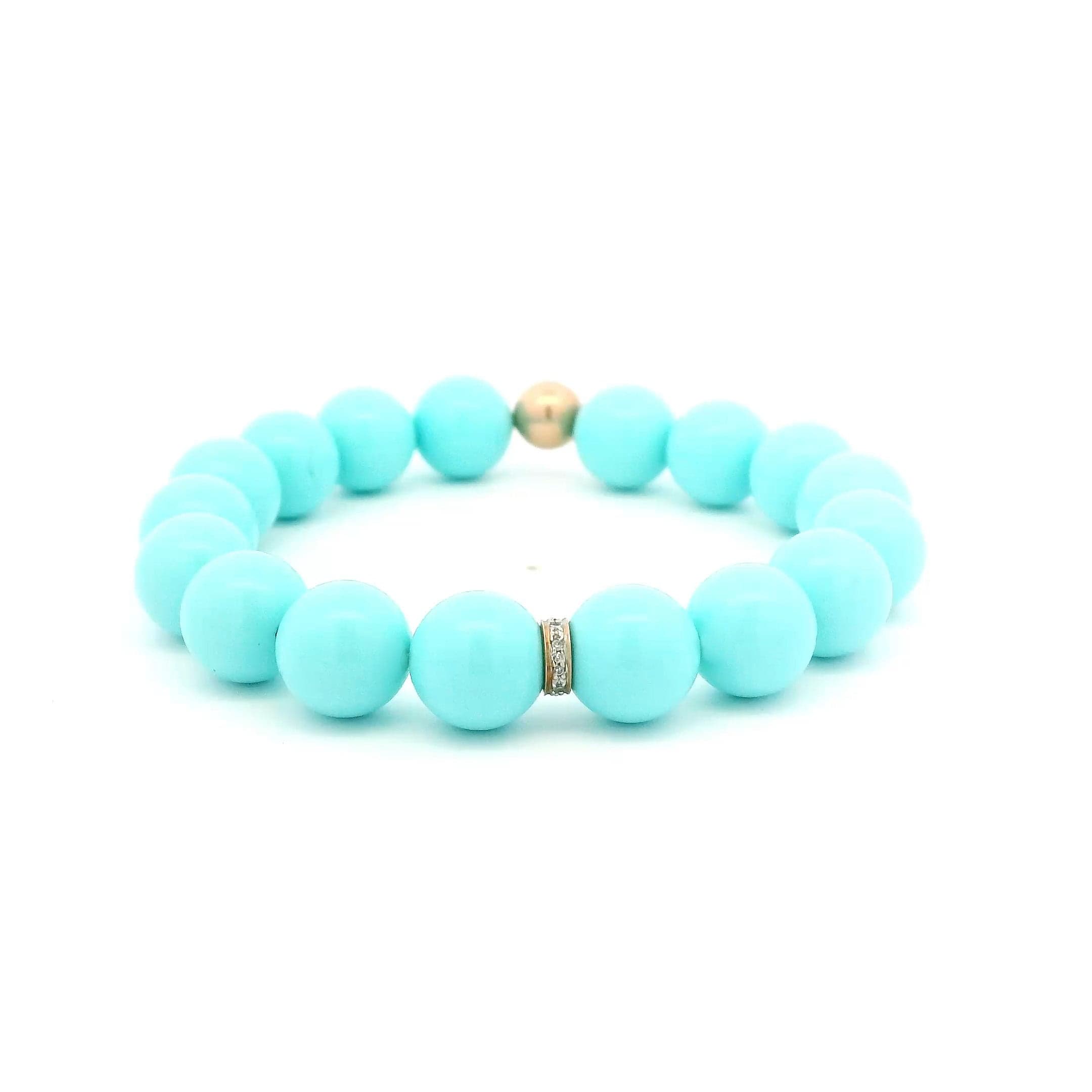 Necklaces 7" Turquoise Blue Beaded Bracelet, 1 Full Diamond Roundel