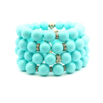 Necklaces 7" Turquoise Blue Beaded Bracelet, 3 Half Diamond Oval Roundels