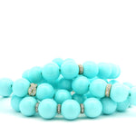 Necklaces 7" Turquoise Blue Beaded Bracelet, 3 Half Diamond Oval Roundels