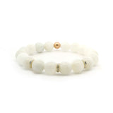Necklaces 7" White Moonstone Beaded Bracelet, 3 Full Large Diamond Roundels