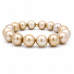 Necklaces 7" / Zero Diamond Bars Golden Bronze Pearl Beaded Bracelet with 2 Full Diamond Roundels, 12-13 mm
