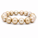 Necklaces 7" / Zero Diamond Bars Golden Bronze Pearl Beaded Bracelet with 2 Full Diamond Roundels, 12-13 mm