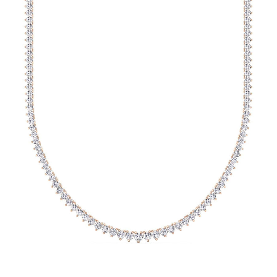 Necklaces 8.5 / Rose Gold / 14K 14K & 18K Gold and Diamond Tennis Necklace Graduated 3-Prong Setting, Lab Grown, 8.5-11.5cts