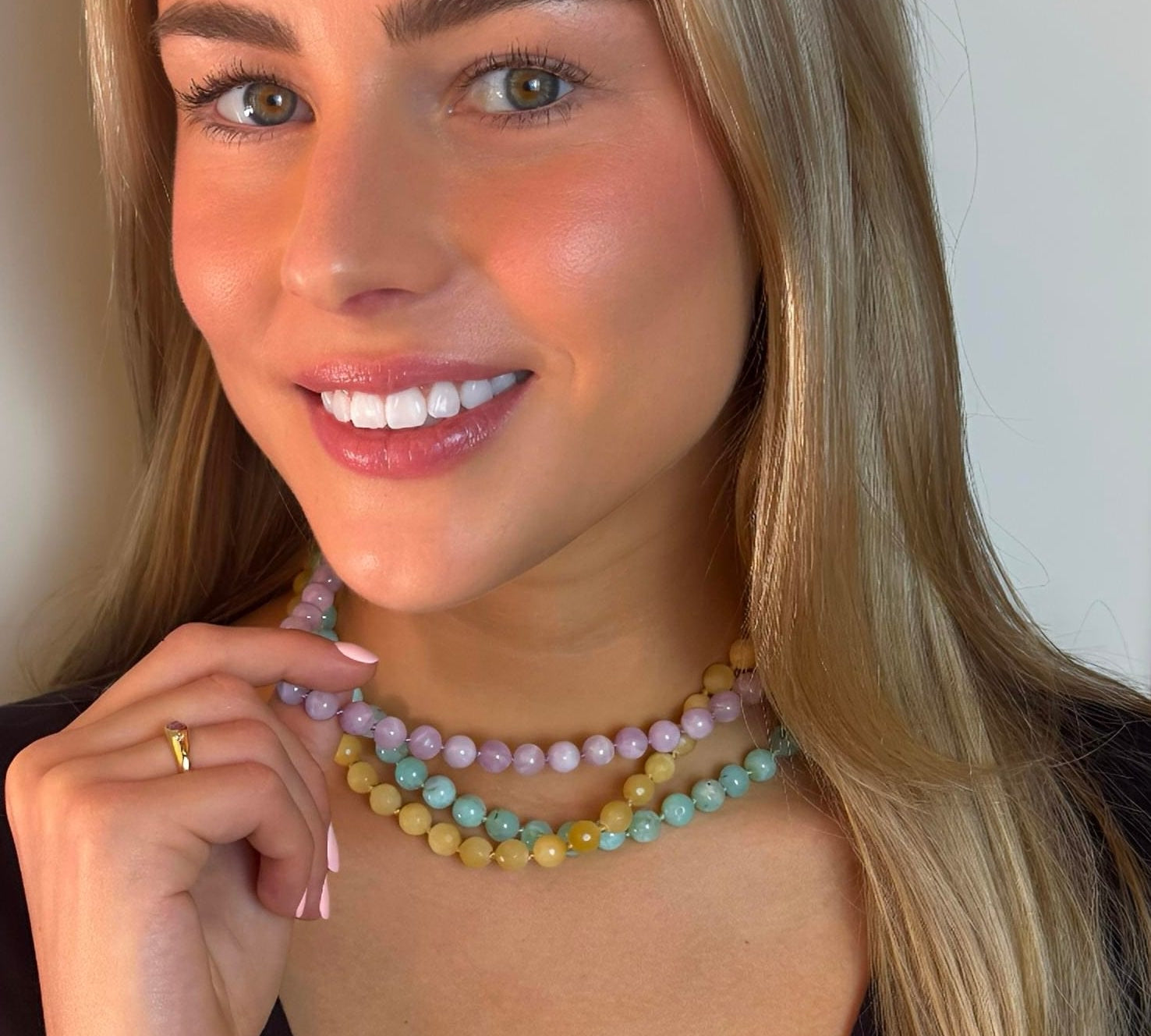 Necklaces Butter Yellow Honey Jade Beaded Necklace