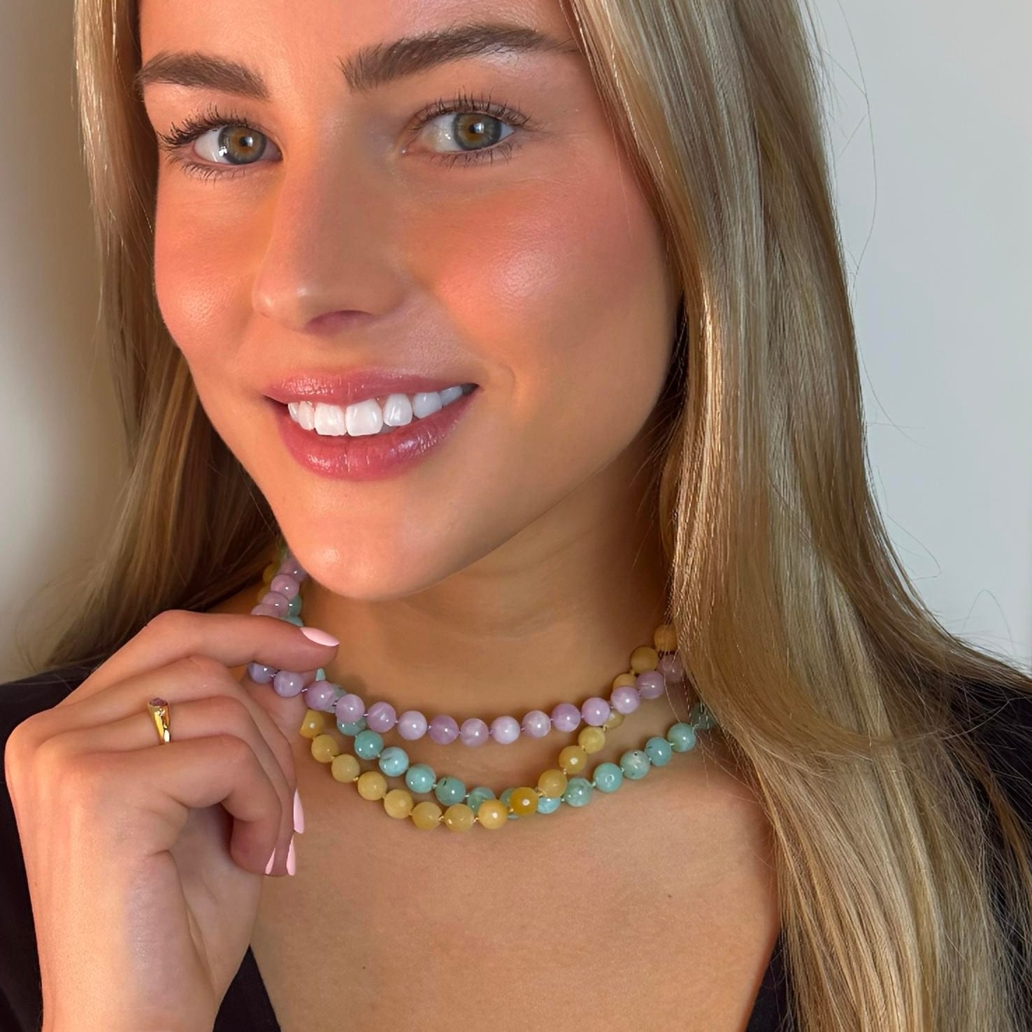 Necklaces Butter Yellow Honey Jade Beaded Necklace