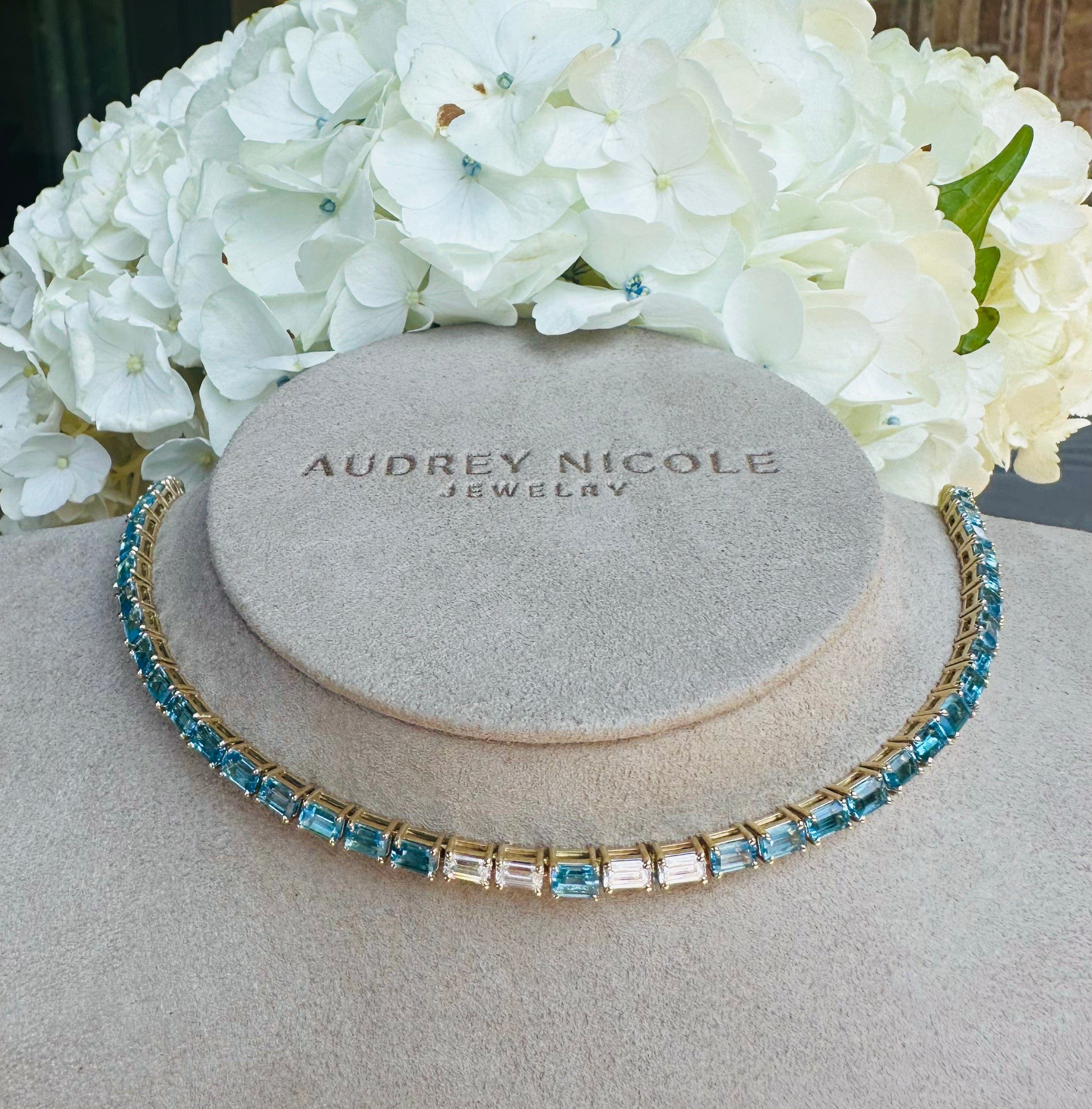 Necklaces Copy of 14K & 18K Gold East West Alternating Blue Topaz & Diamond Necklace