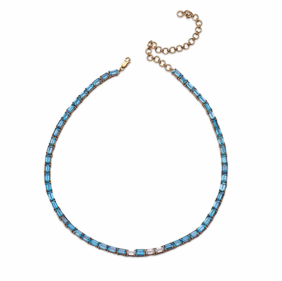 Necklaces Copy of 14K & 18K Gold East West Alternating Blue Topaz & Diamond Necklace