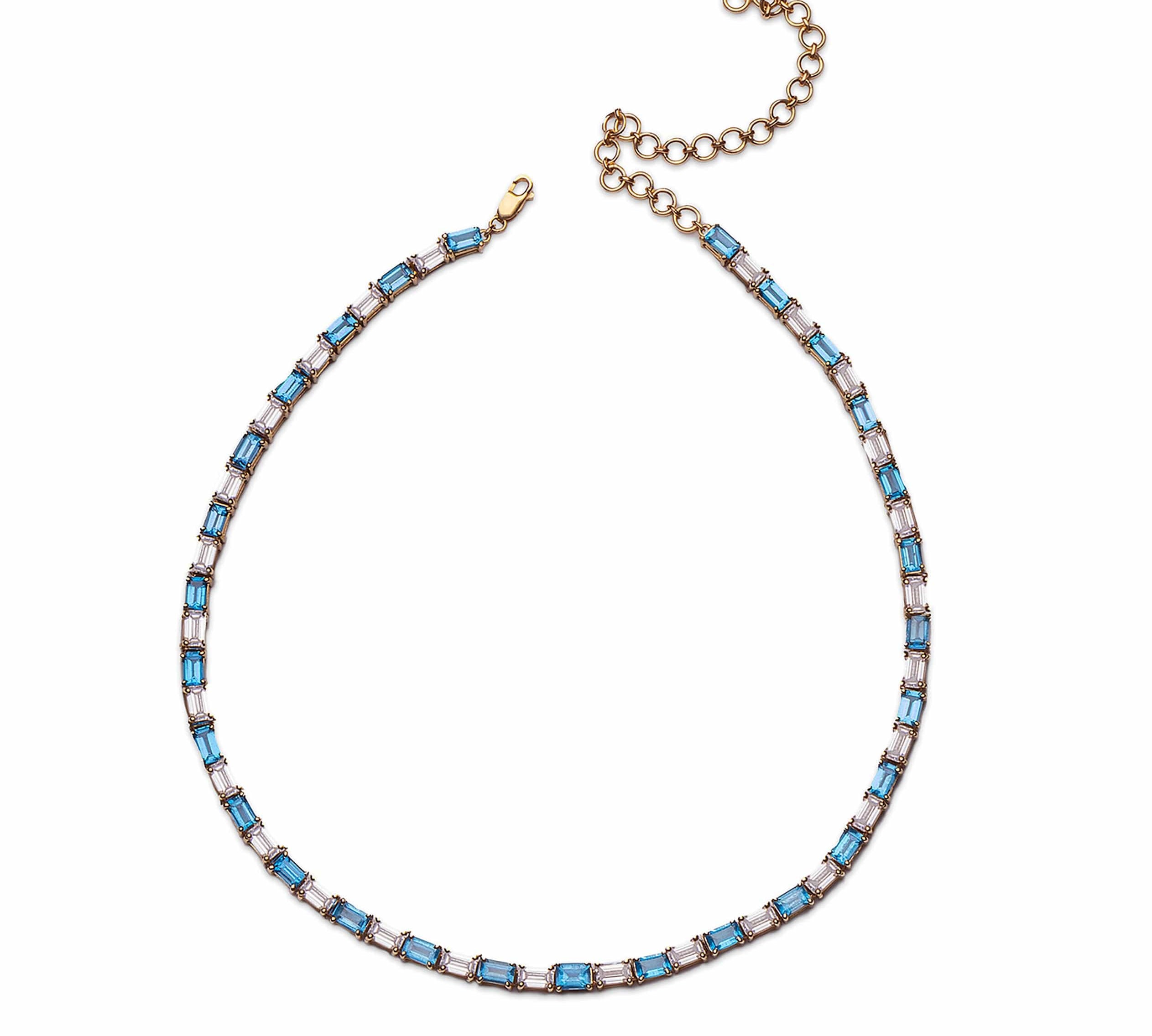 Necklaces Copy of 14K & 18K Gold East West Alternating Blue Topaz & Diamond Necklace