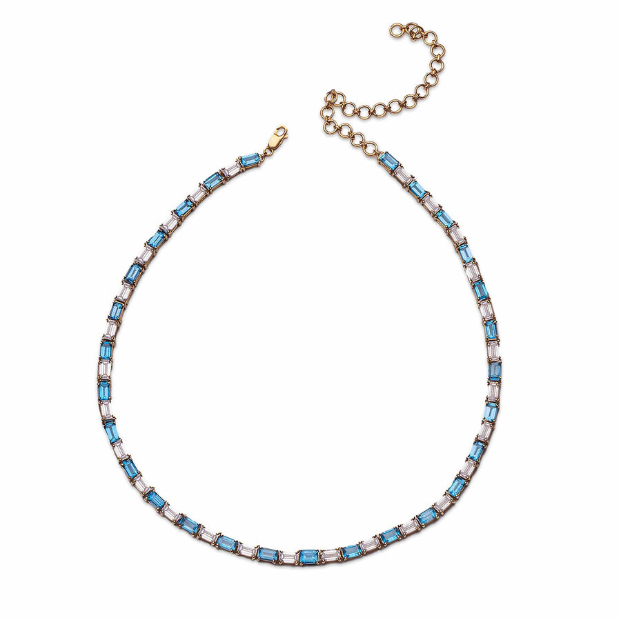 Necklaces Copy of 14K & 18K Gold East West Alternating Blue Topaz & Diamond Necklace