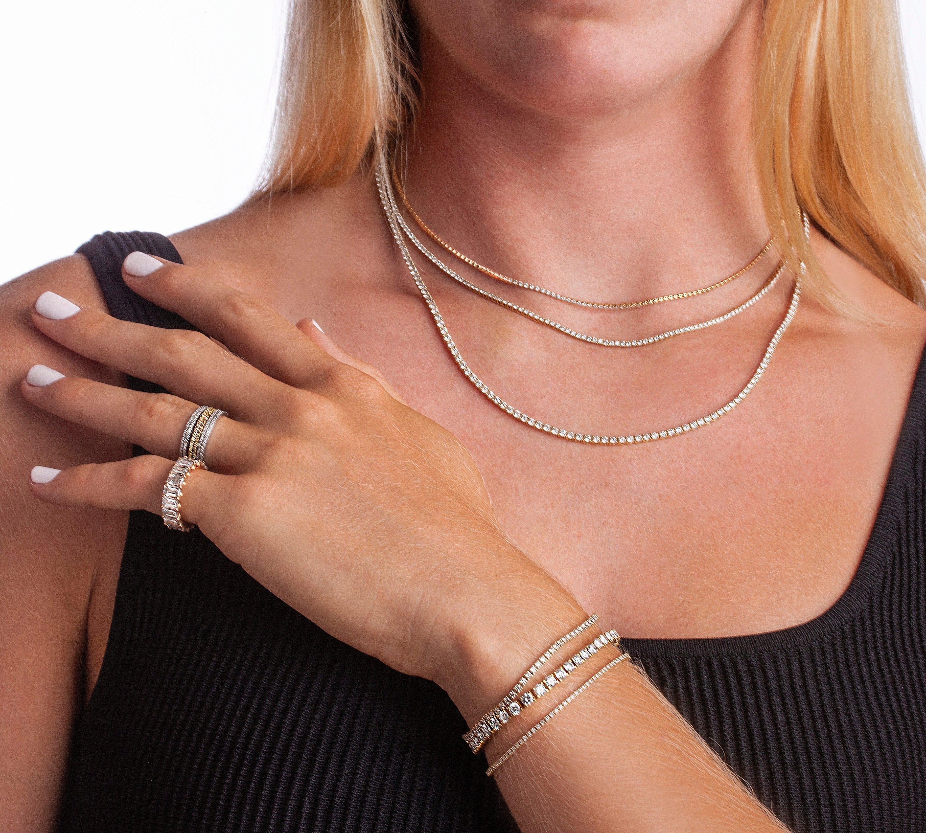 Necklaces Large 14K Gold and Diamond Tennis Necklace 4-Prong Setting
