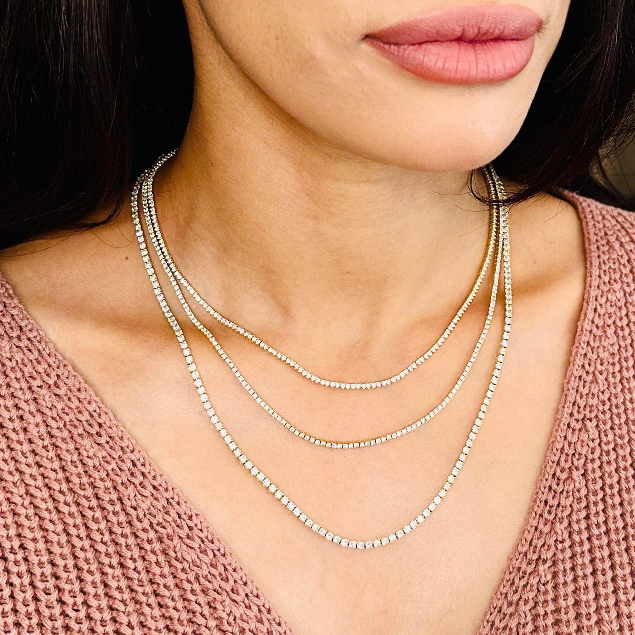 Necklaces Large 14K Gold and Diamond Tennis Necklace 4-Prong Setting