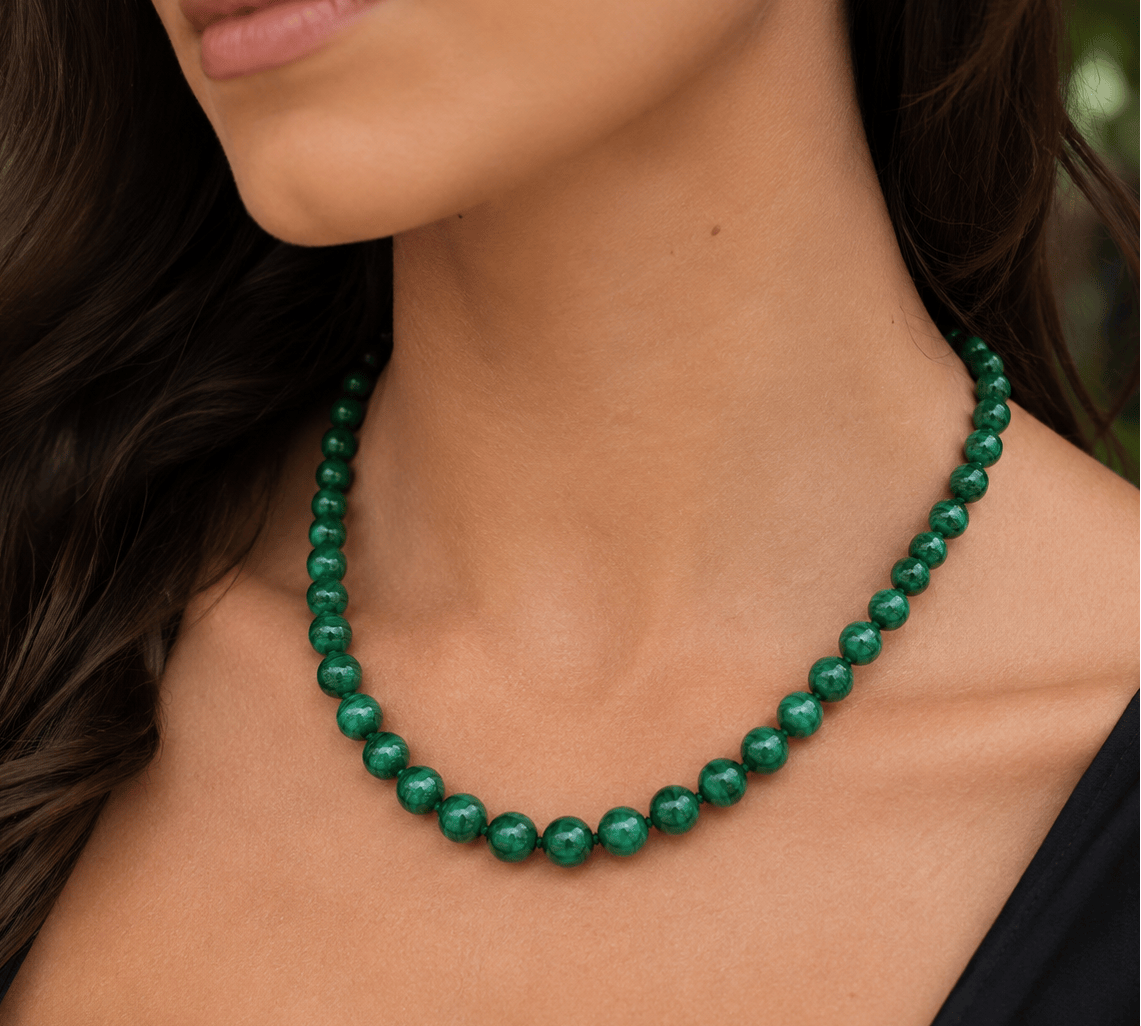 Necklaces Natural Green Malachite Beaded Necklace, 8mm, 10mm