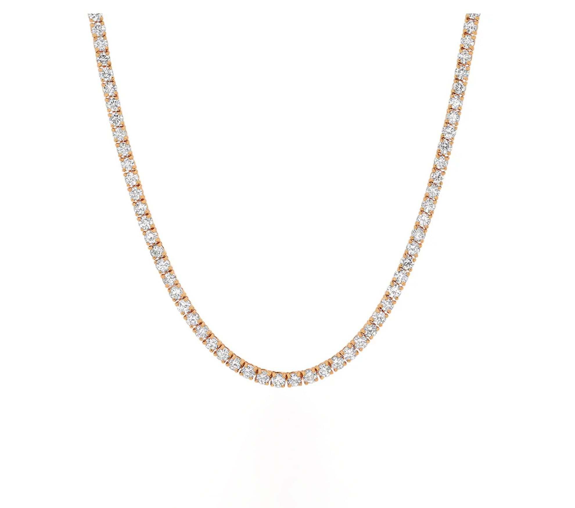 Necklaces Rose Gold / 14K 14K & 18K Gold Round Brilliant Diamond Necklace, Lab Grown, 4 Prong
