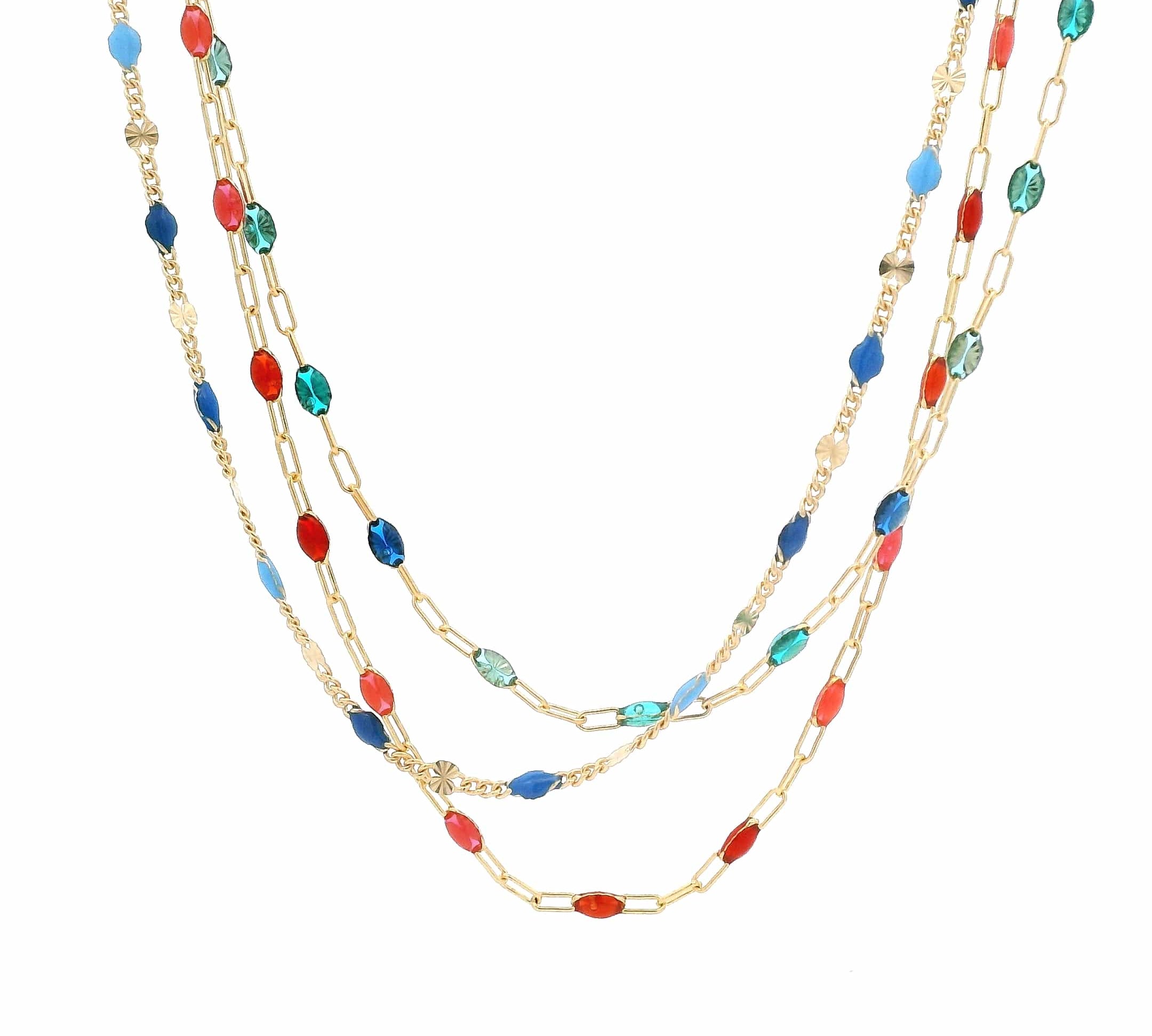 Necklaces Ruby Red Blue To Green Enamel Beaded Link Necklace