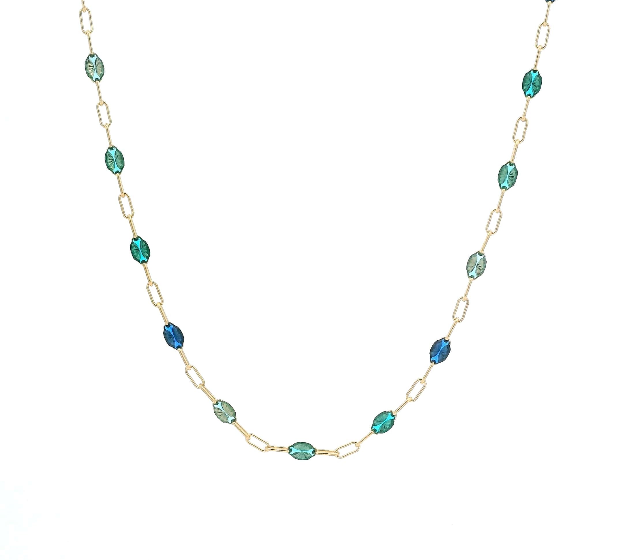 Necklaces Ruby Red Blue To Green Enamel Beaded Link Necklace