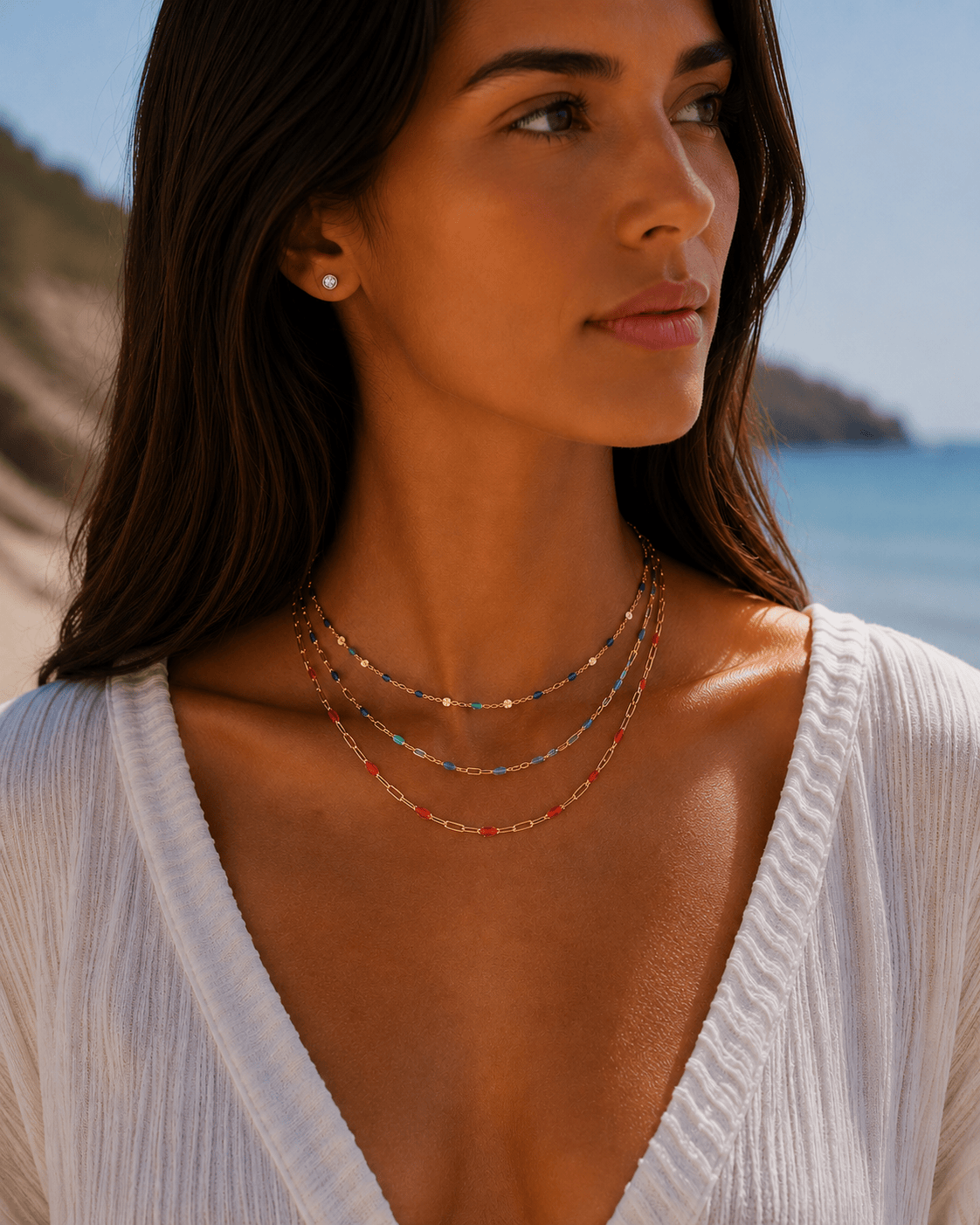 Necklaces Ruby Red Blue To Green Enamel Beaded Link Necklace