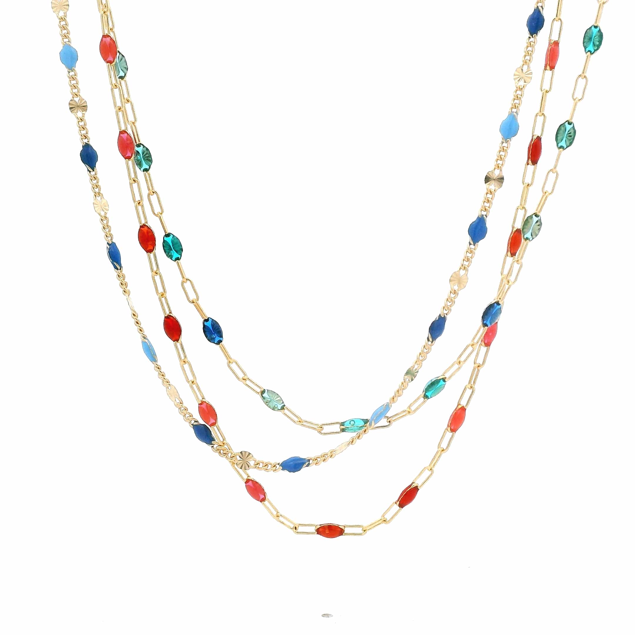 Necklaces Ruby Red Light Blue To Dark Blue Enamel Beaded Link Necklace