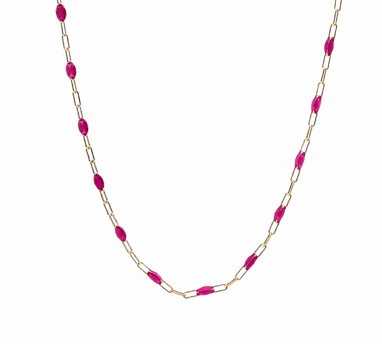 Necklaces Ruby Red Pink Enamel Beaded Link Necklace