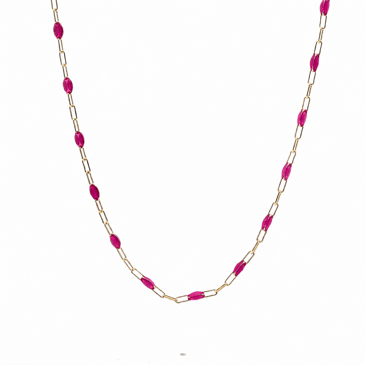 Necklaces Ruby Red Pink Enamel Beaded Link Necklace