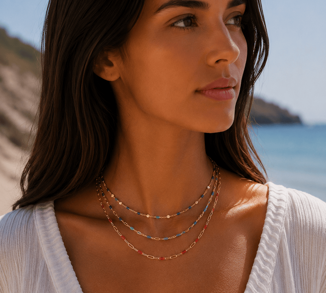 Necklaces Ruby Red Ruby Red To Orange Enamel Beaded Link Necklace