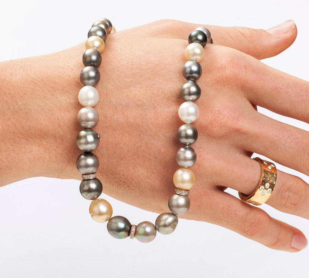 Necklaces Tahitian Pearl Necklace with Diamonds