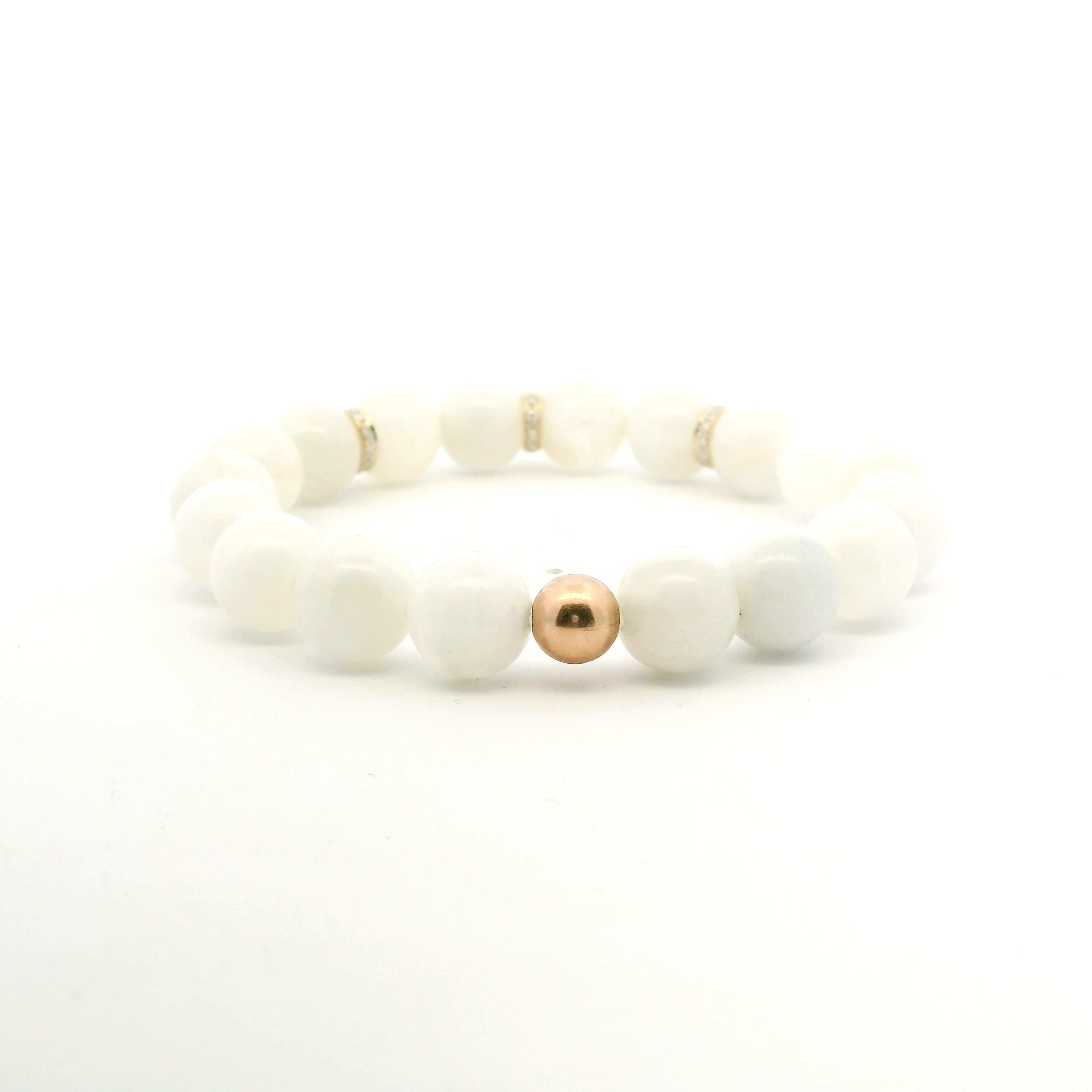 Necklaces White Moonstone Beaded Bracelet, 3 Full Large Diamond Roundels