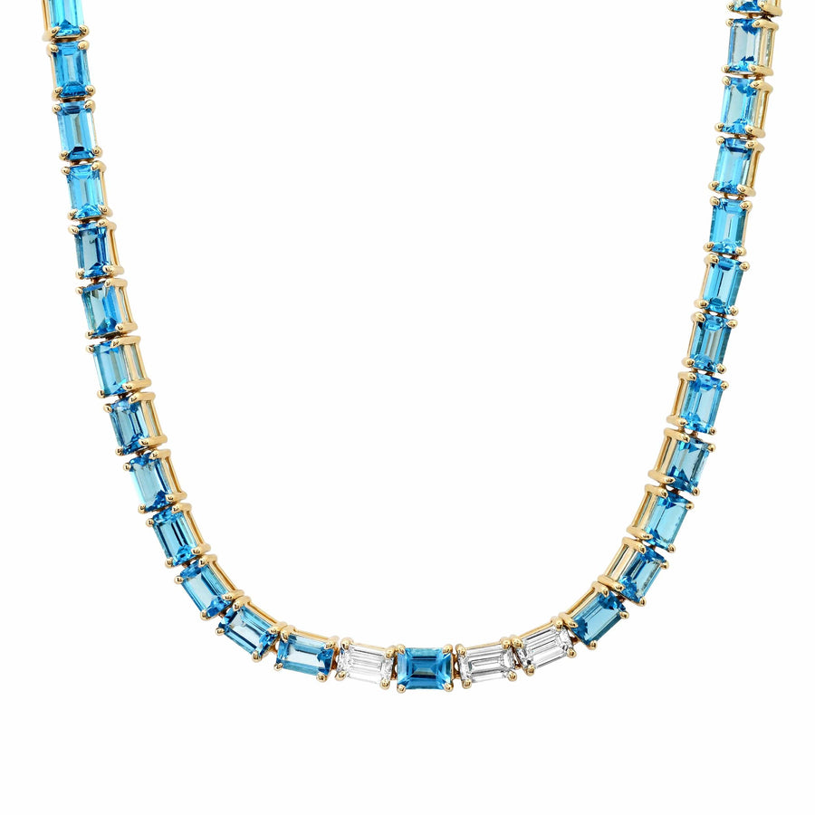 Necklaces Yellow Gold / 14K 14K & 18K Gold East West Blue Topaz & Diamond Necklace & Bracelet