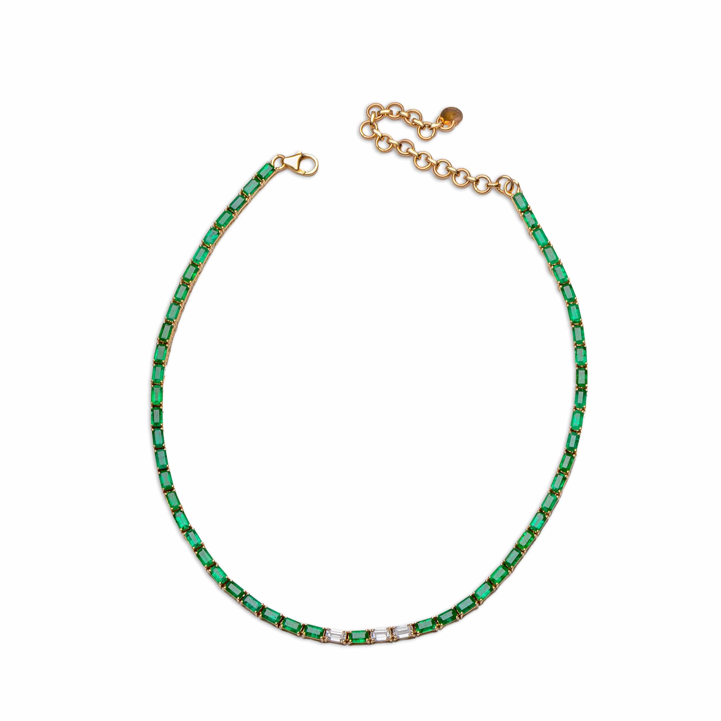 Necklaces Yellow Gold / 14K 14K & 18K Gold East West Emerald & Diamond Necklace