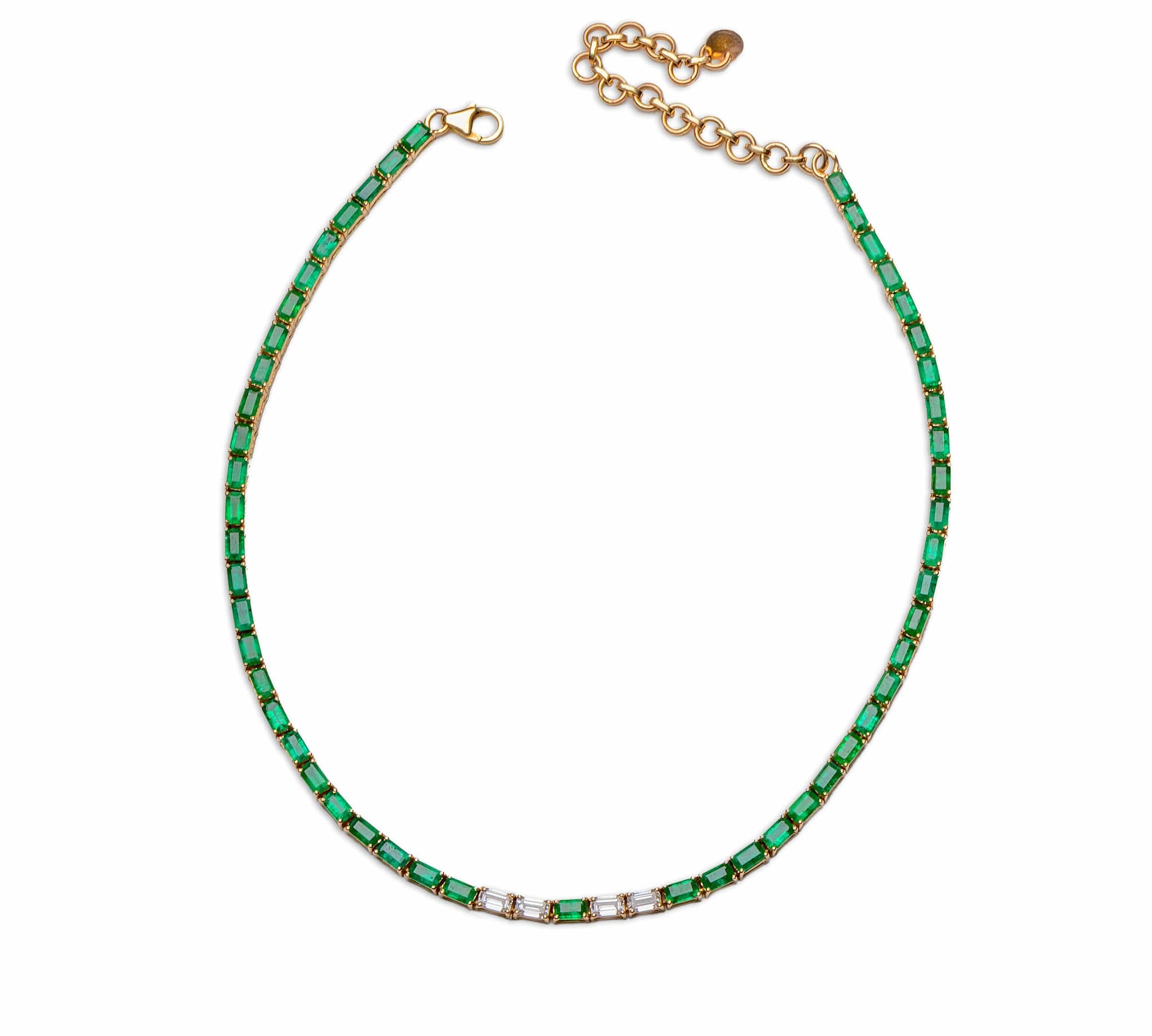 Necklaces Yellow Gold / 14K 14K & 18K Gold East West Emerald & Diamond Necklace