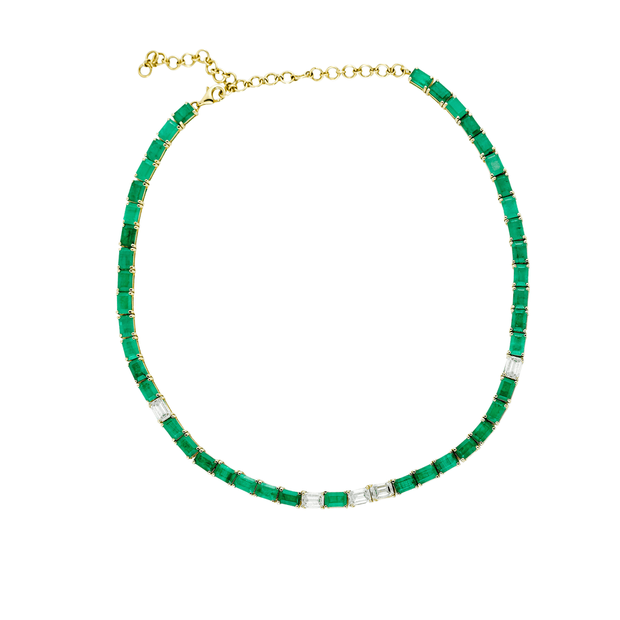 Necklaces Yellow Gold / 14K 14K & 18K Gold East West Emerald & Diamond Necklace & Bracelet, 5 Diamonds