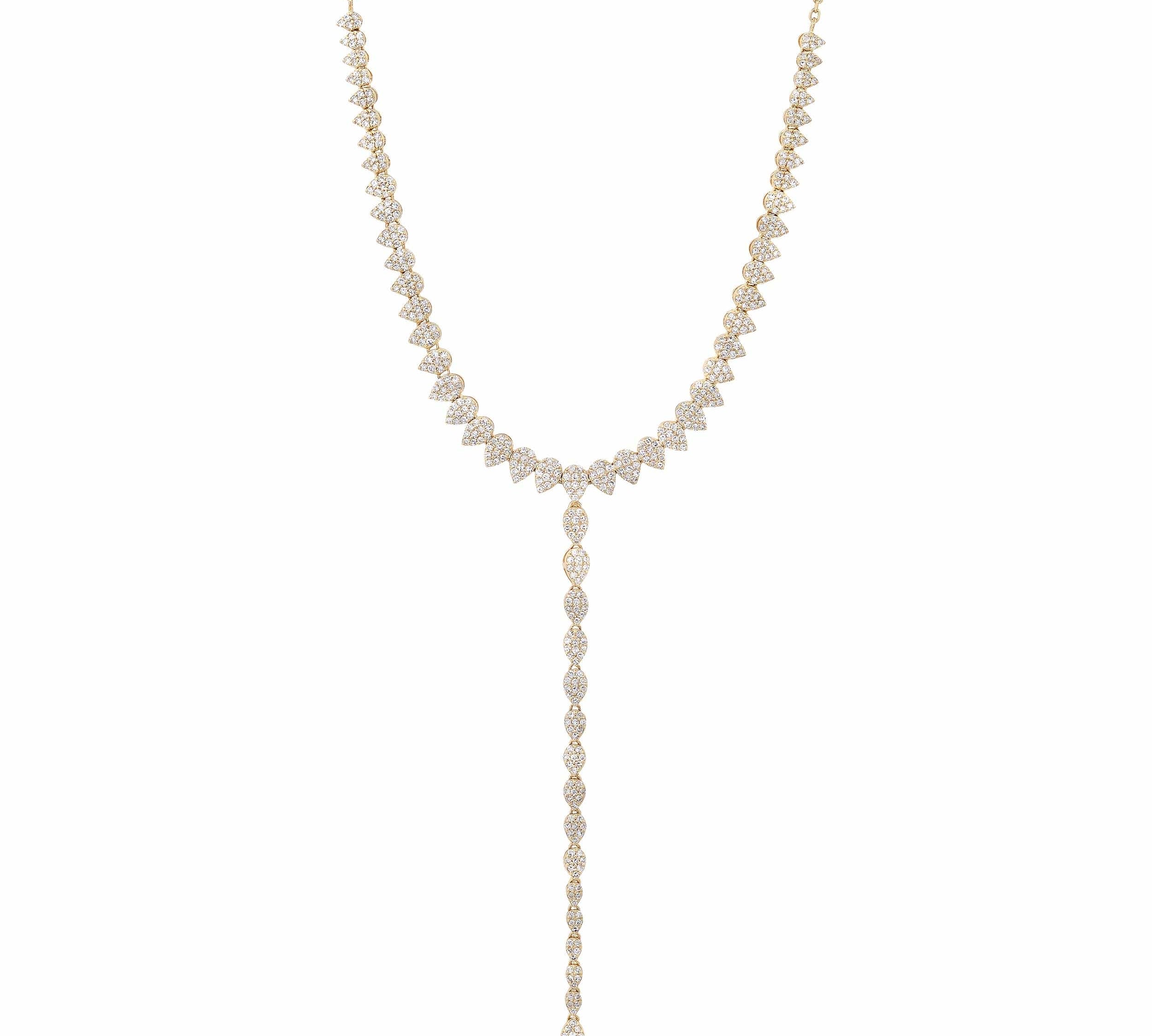 Necklaces Yellow Gold / 14K 14K Gold Pear Micro-Pave Diamond Y Necklace
