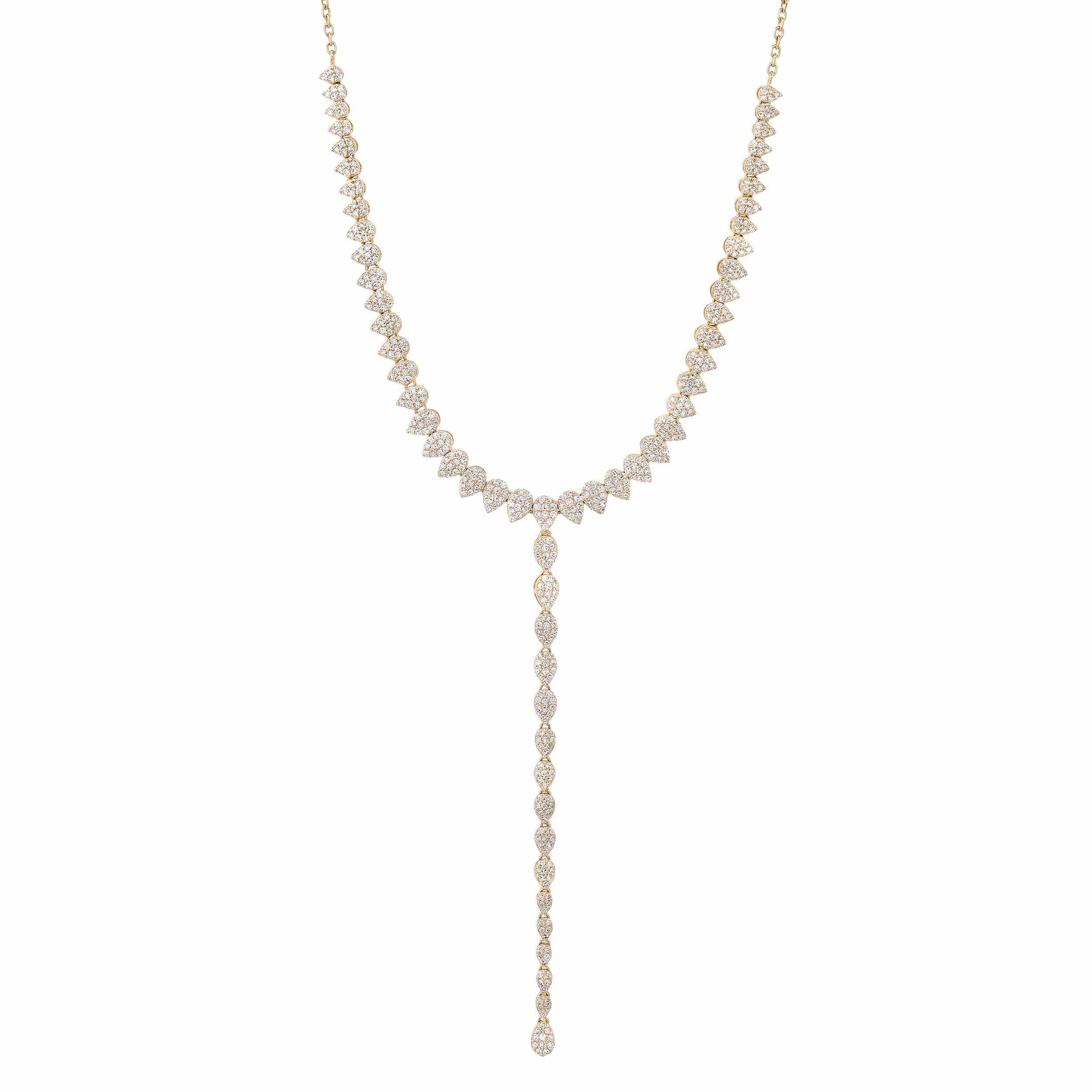 Necklaces Yellow Gold / 14K 14K Gold Pear Micro-Pave Diamond Y Necklace