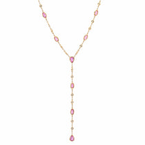 Necklaces Yellow Gold / 14K 14K Gold Pink Sapphire & Diamond Y Necklace