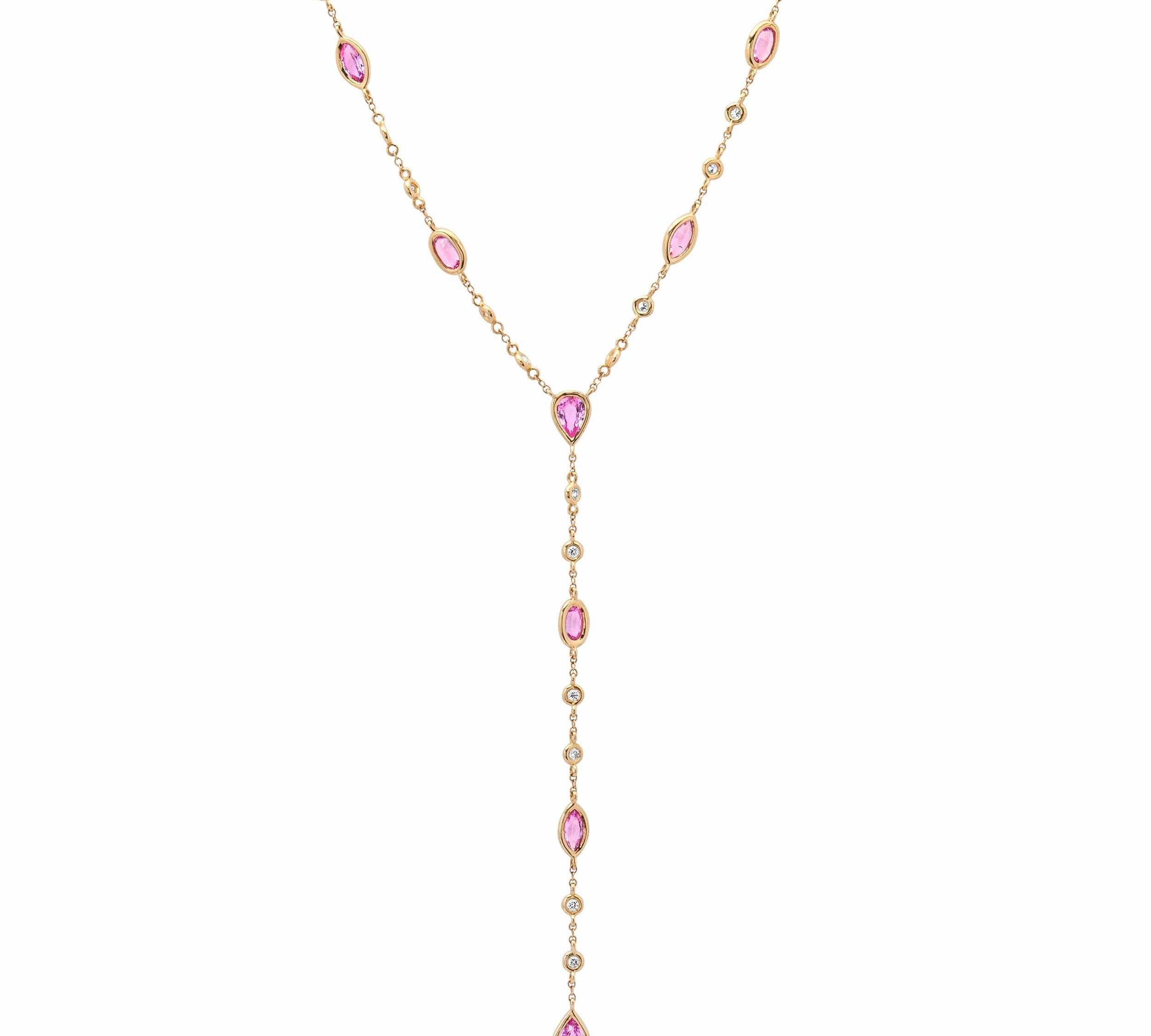 Necklaces Yellow Gold / 14K 14K Gold Pink Sapphire & Diamond Y Necklace