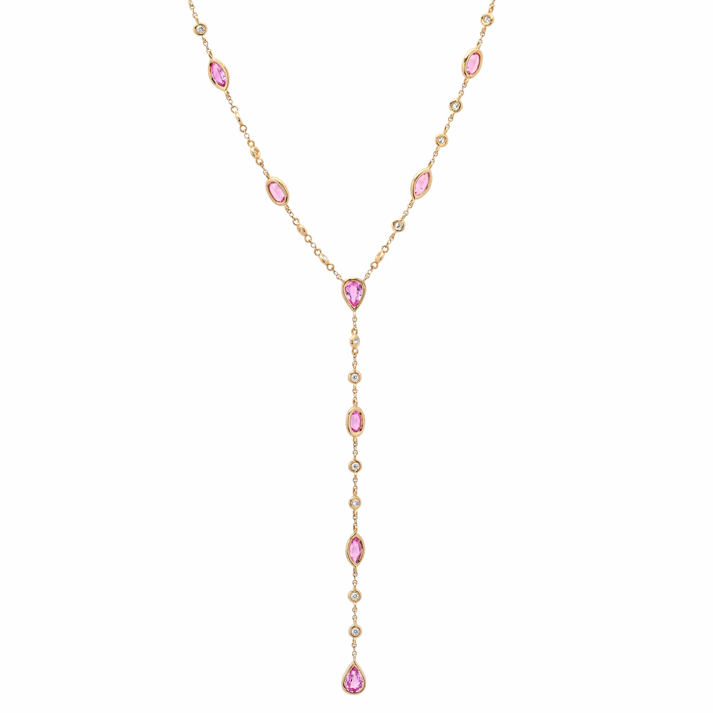 Necklaces Yellow Gold / 14K 14K Gold Pink Sapphire & Diamond Y Necklace