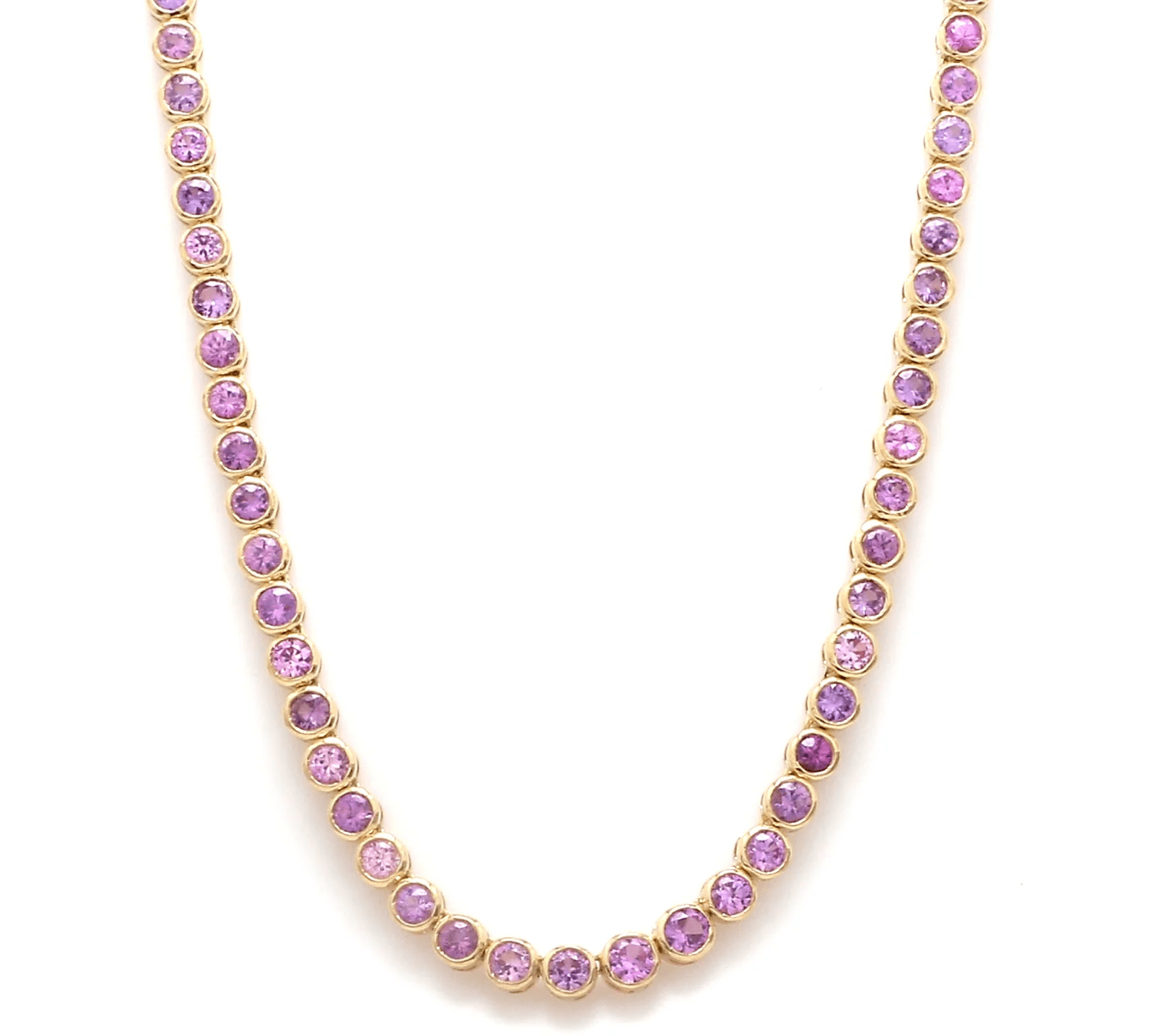 Necklaces Yellow Gold / 14K 18K Gold Bezel Set Pink to Purple Sapphire Emerald Necklace