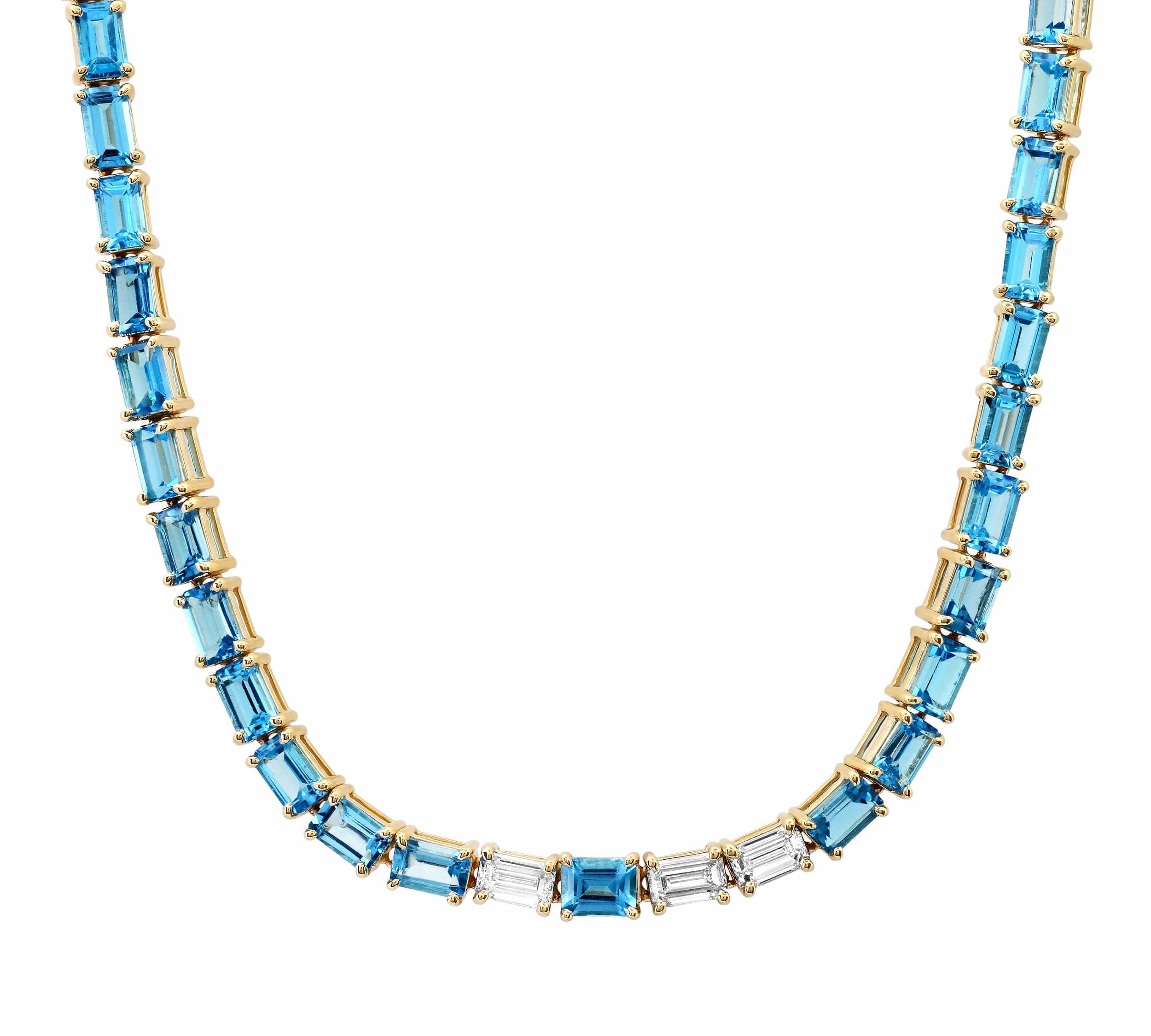 Necklaces Yellow Gold / 14K Copy of 14K & 18K Gold East West Alternating Blue Topaz & Diamond Necklace