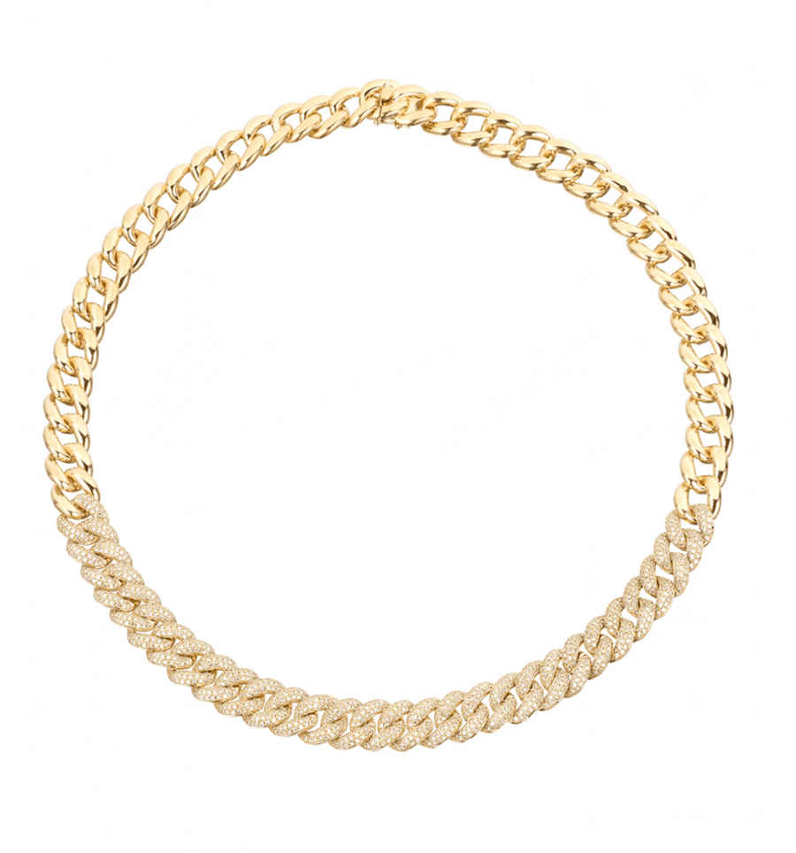 Necklaces yellow gold 14K Gold Micro-Pave Diamond Cuban Link Necklace