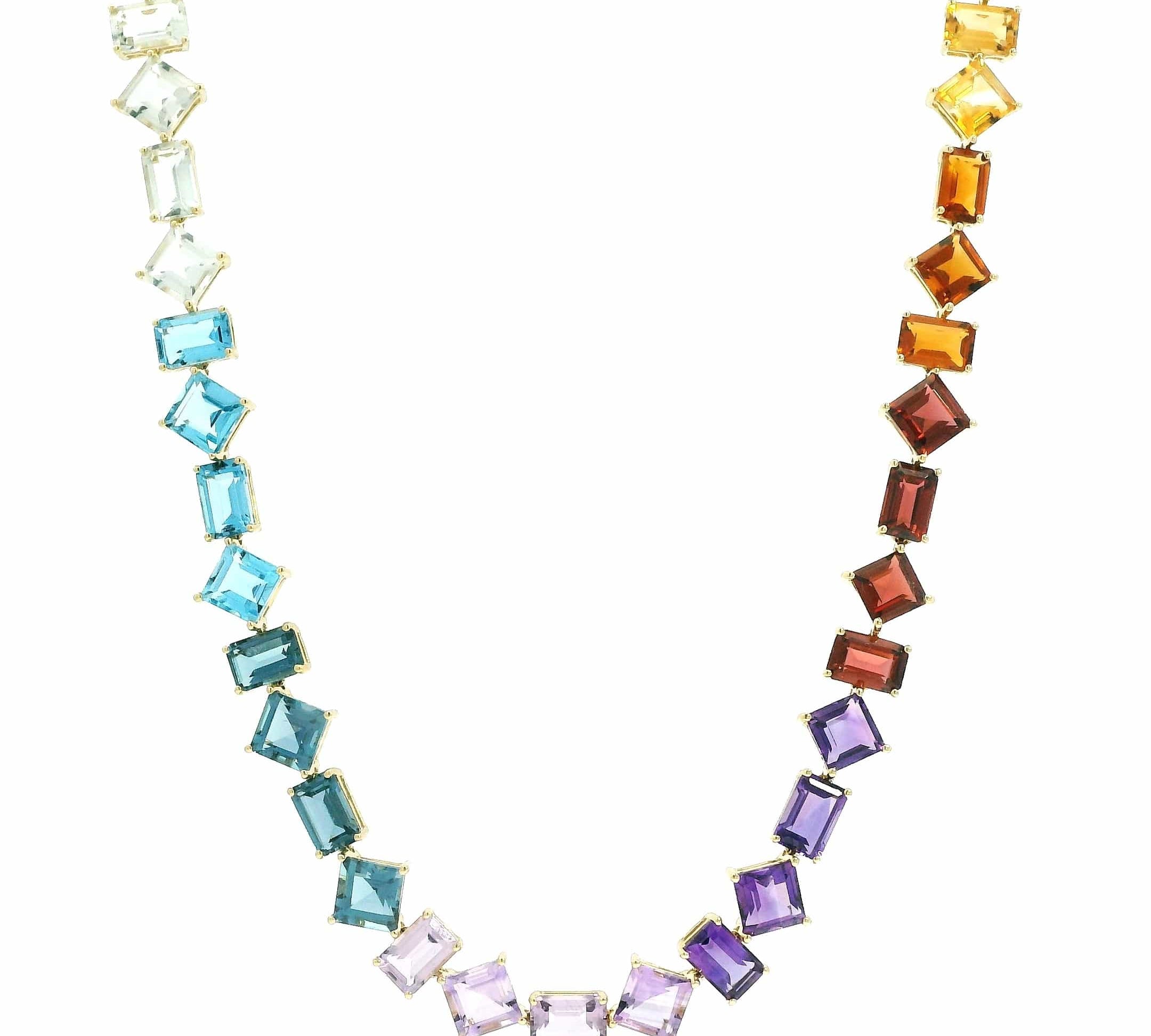 Necklaces Yellow Gold 18K Gold Rainbow Colored Gemstone Multi-shape Tennis Necklace