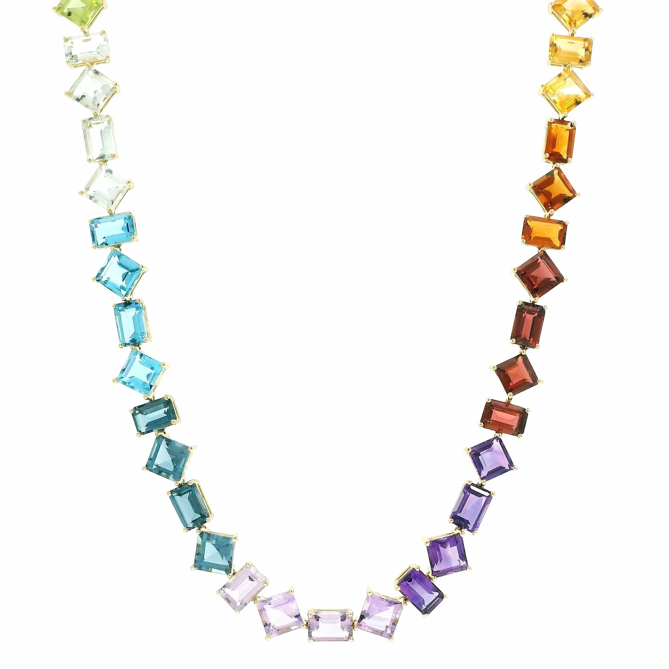 Necklaces Yellow Gold 18K Gold Rainbow Colored Gemstone Multi-shape Tennis Necklace