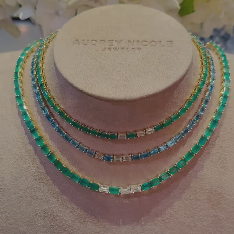 14K & 18K Gold East West Emerald & Diamond Necklace, Large