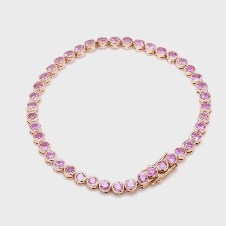 14K & 18K Gold Pink Sapphire Bezel Tennis Bracelet, Large