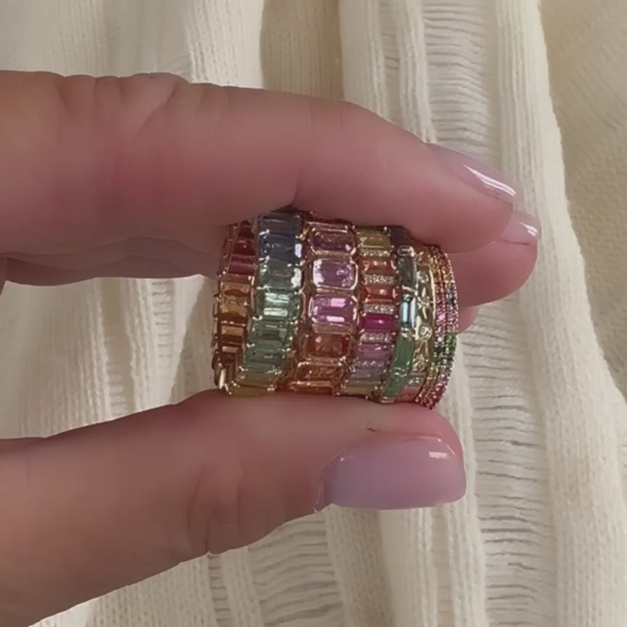Rainbow Sapphire and Diamond Eternity Ring