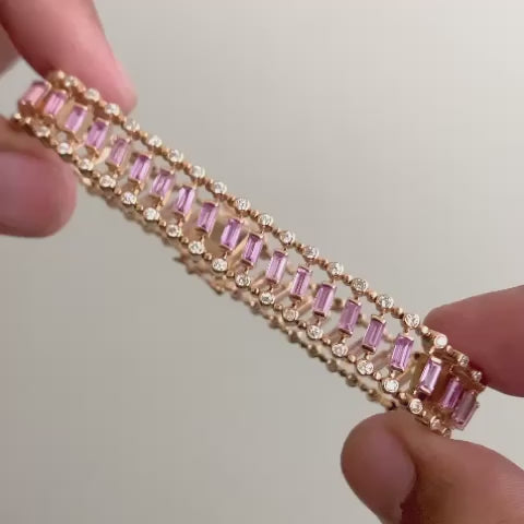 14K & 18K Gold Pink Sapphire Baguette Bracelet