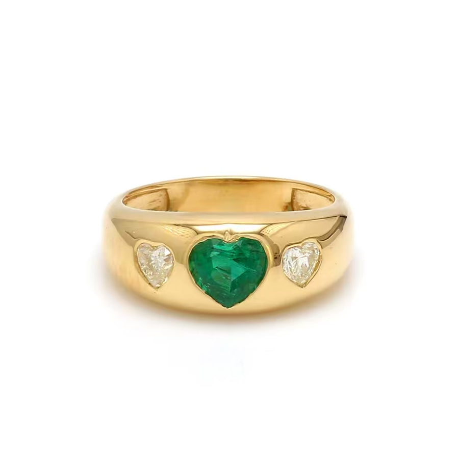 14K & 18K Gold Heart Emerald & Diamond Dome Ring